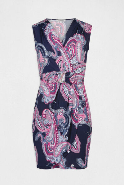 Draped fitted dress paisley print navy ladies'