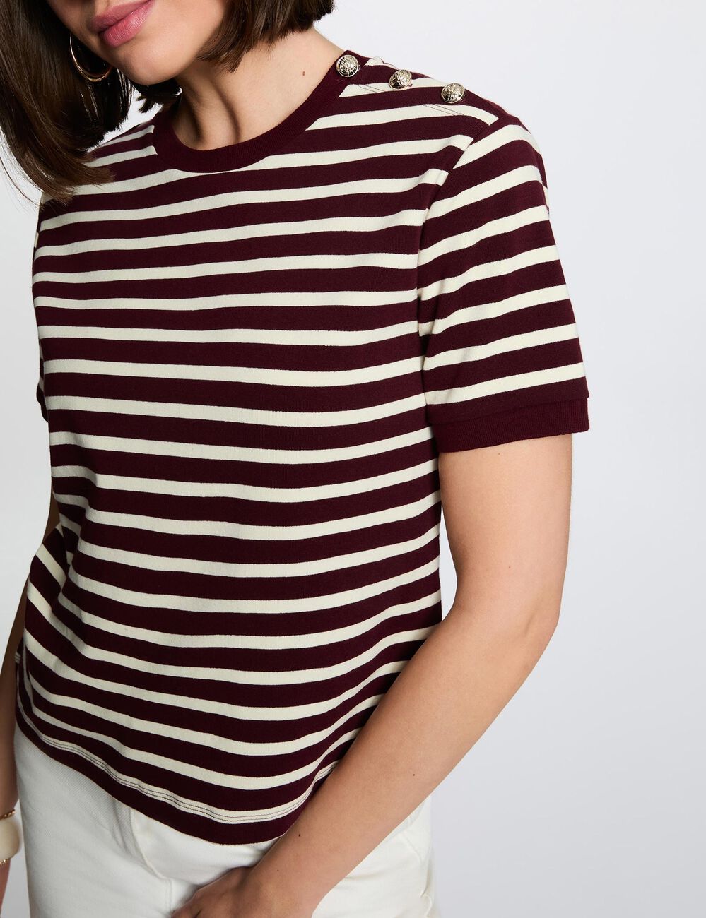 Striped t-shirt with round neck plum women