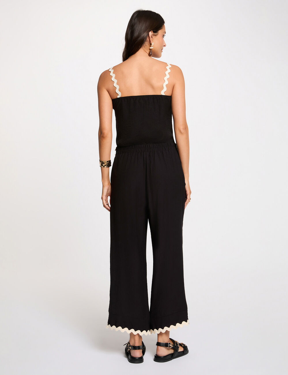 Wide-leg cropped trousers black women