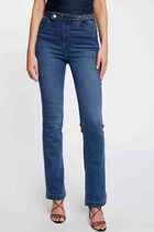 Straight jeans with braided details denim stone women