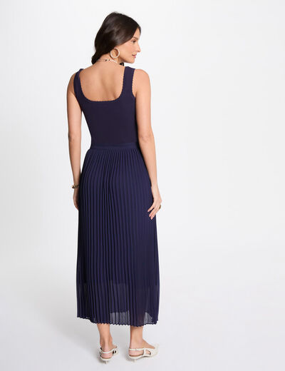 Waisted maxi knitted dress navy blue women