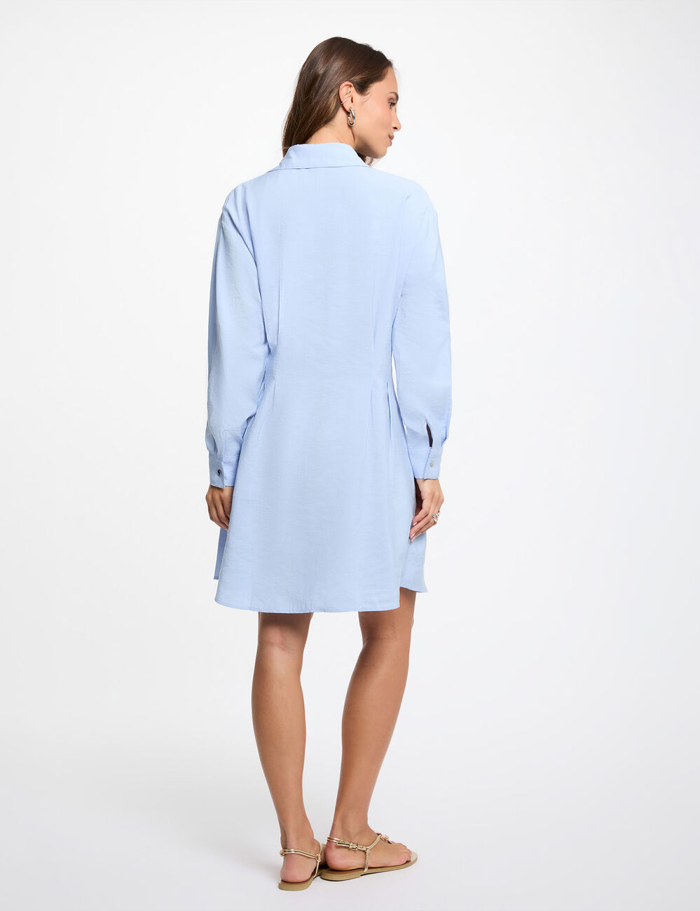 Pleated waist shirt dress sky blue women