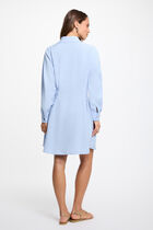 Pleated waist shirt dress sky blue women