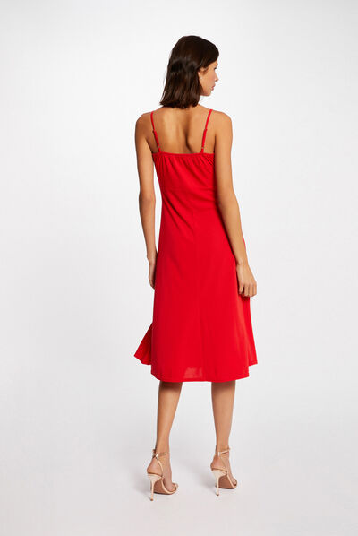 Maxi straight dress with buckle detail red ladies'