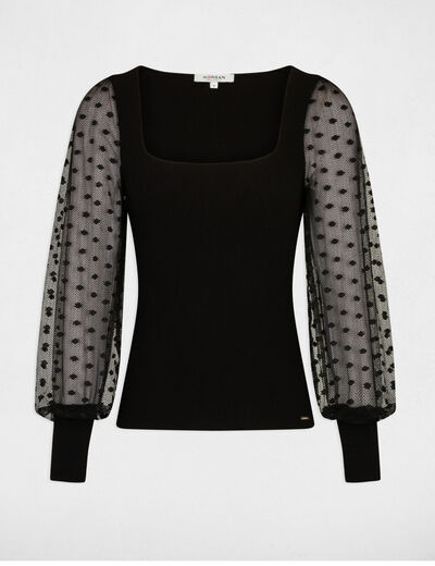 Long-sleeved jumper with dobby spot black ladies'