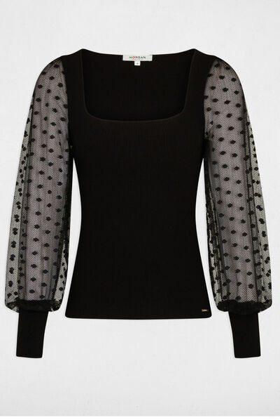 Long-sleeved jumper with dobby spot black ladies'