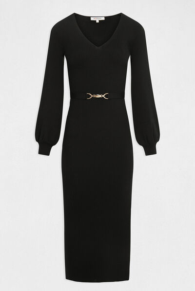Fitted maxi jumper dress with ornament black ladies'