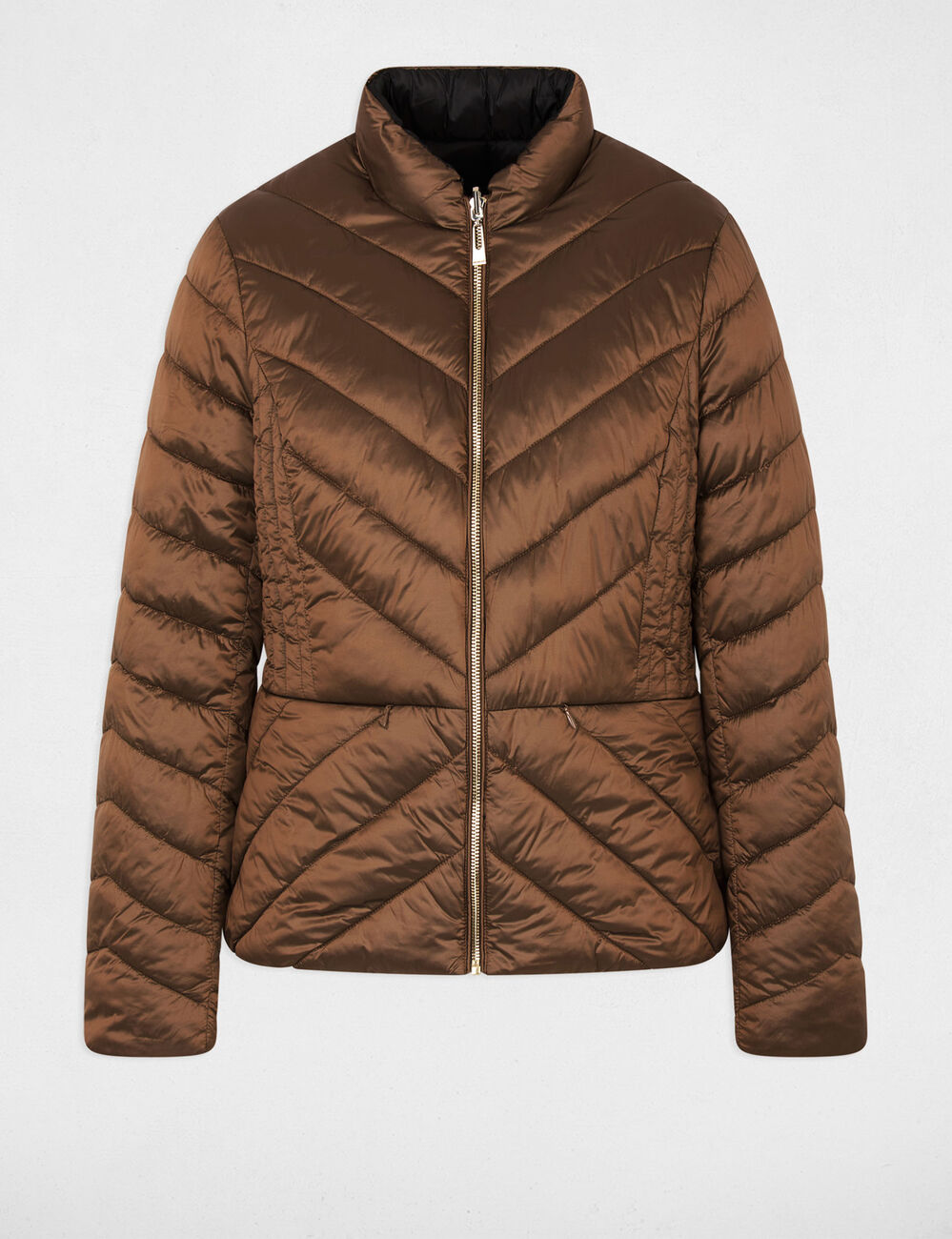 Satin reversible puffer jacket bronze color women