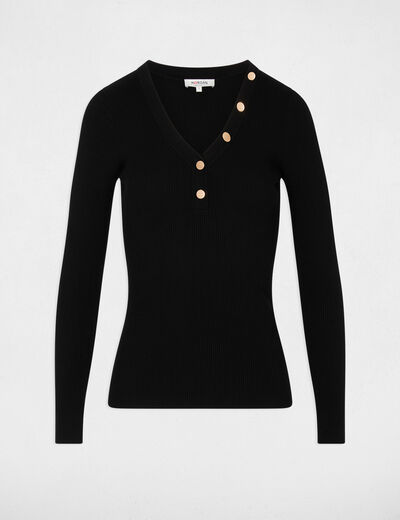 Fitted V-neck sweater black women