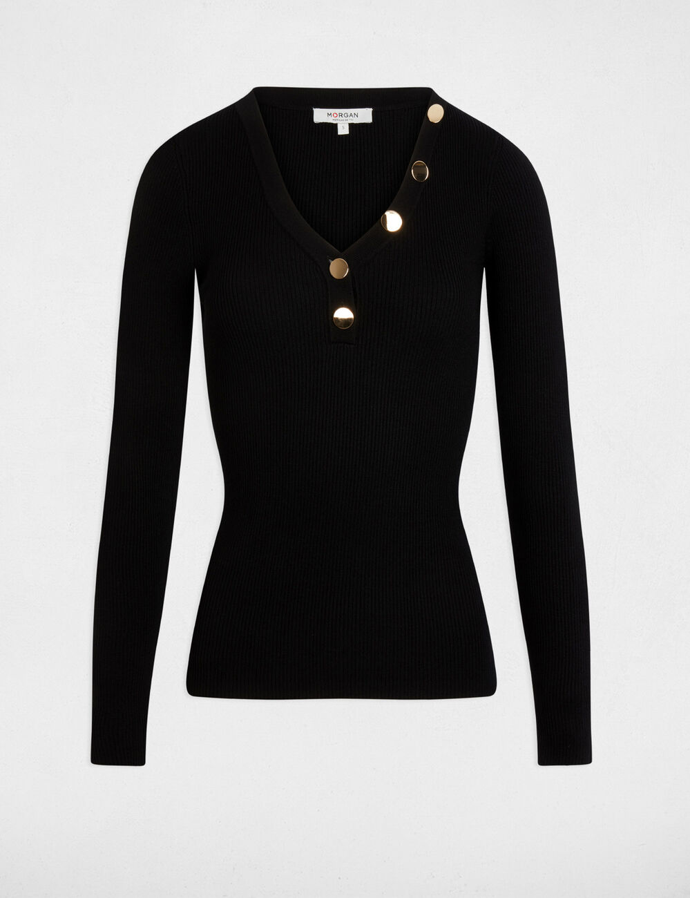 Long-sleeved jumper buttons fine knit black women