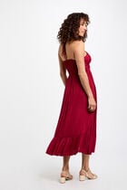 Robe midi droite satin rouge foncé femme