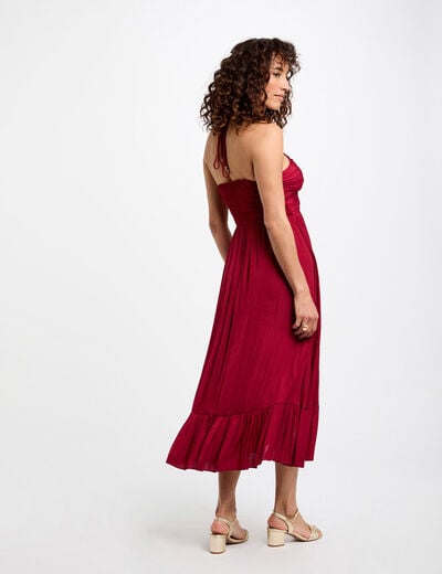 Satin straight midi dress dark red women