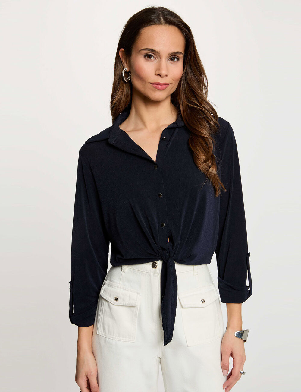 Shirt with notched collar navy blue women