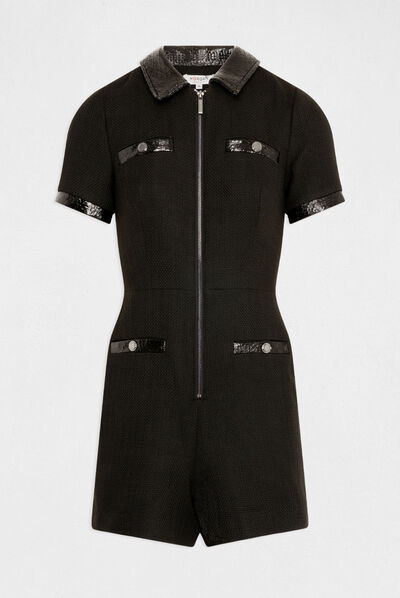 Fitted playsuit with vinyl details black ladies'