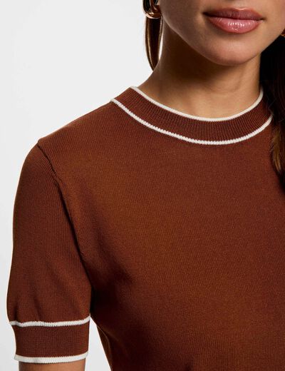 Short-sleeved jumper cognac brown women