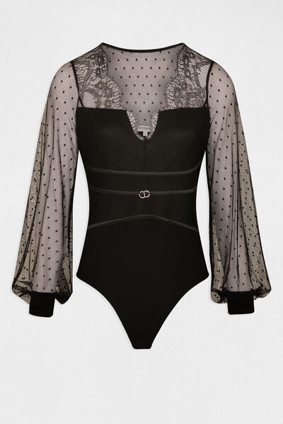 Long-sleeved body with dobby spot black ladies'