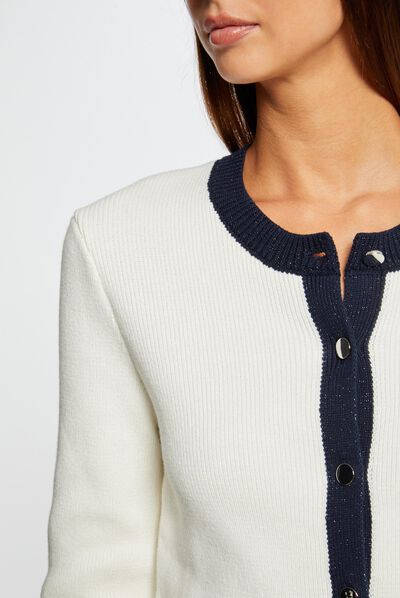 Long-sleeved cardigan with round neck ivory ladies'