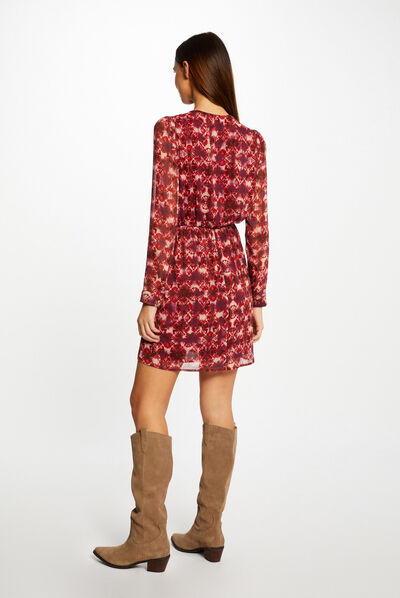 Straight draped dress abstract print multico ladies'