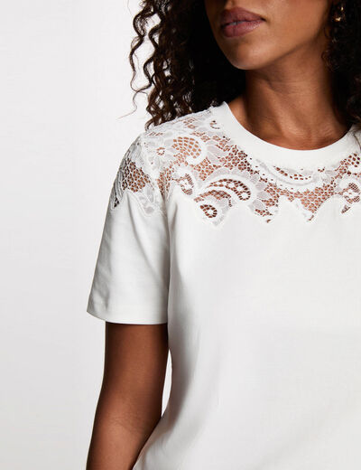 Lace t-shirt with short sleeves white women