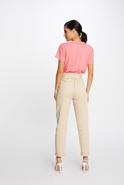 Short-sleeved t-shirt with V-neck pink ladies'