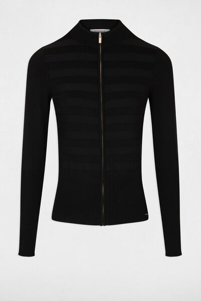 Long-sleeved zipped cardigan black ladies'