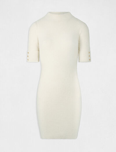 Fitted jumper dress with short sleeves ivory ladies'
