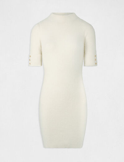 Fitted jumper dress with short sleeves ivory women