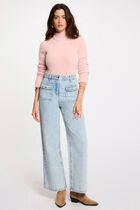 Long-sleeve fuzzy knit sweater light pink women
