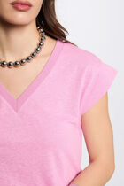 T-shirt manches courtes à col en V rose femme