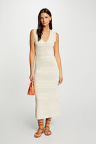Robe tricot longue ajustée ivoire femme
