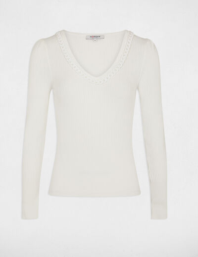 Long-sleeved jumper with chain detail ecru women
