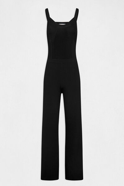 Knitted waisted jumpsuit black ladies'