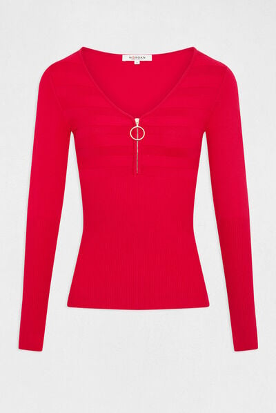 Long-sleeved jumper with zipped detail medium pink ladies'
