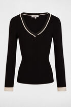 Pull manches longues col en V noir femme