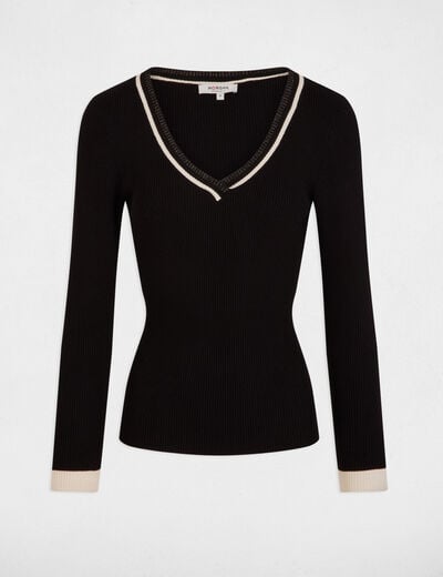 Long-sleeved jumper with V-neck black women