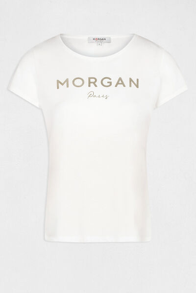 Short-sleeved t-shirt with message ecru ladies'