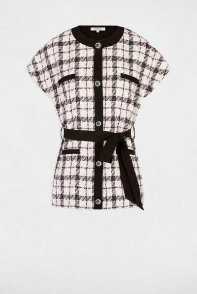 Checked straight belted jacket multico ladies'