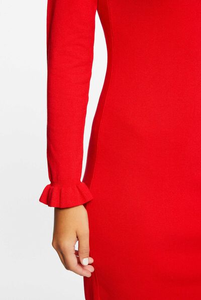 Fitted jumper dress with high collar red ladies'