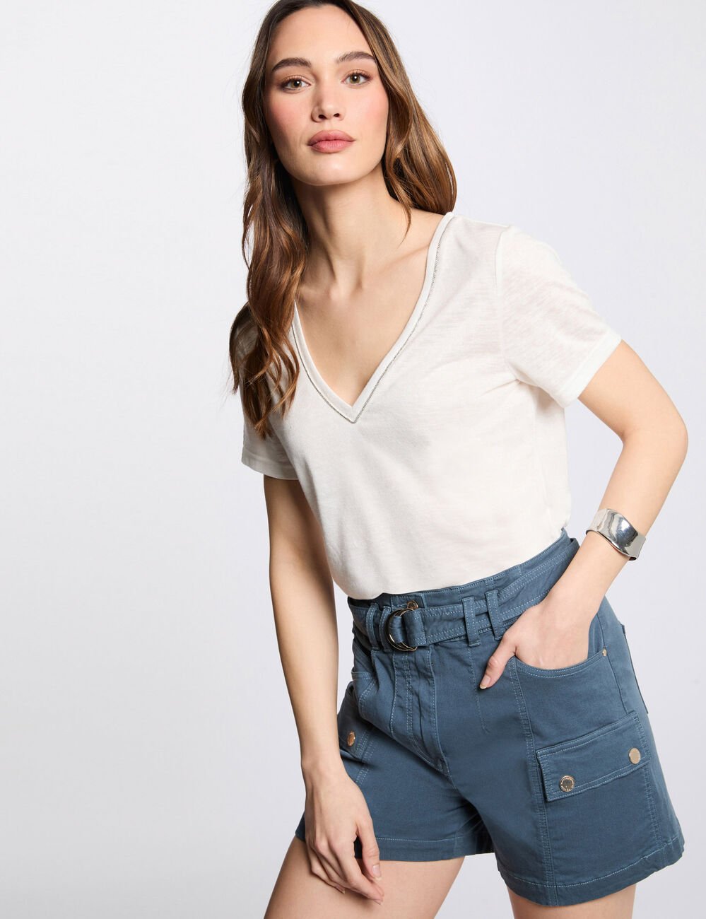Belted cargo shorts petroleum blue women