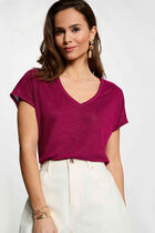 V-neck short-sleeve t-shirt plum women
