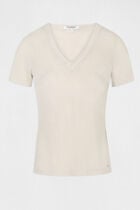 Short-sleeved t-shirt with V-neck ivory women