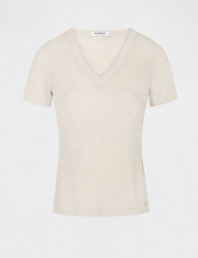 Short-sleeved t-shirt with V-neck ivory ladies'