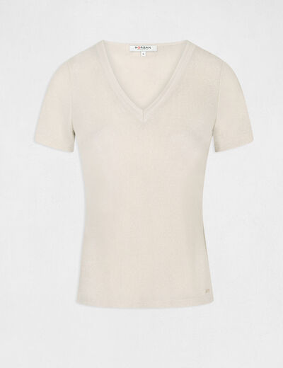 Short-sleeved t-shirt with V-neck ivory women