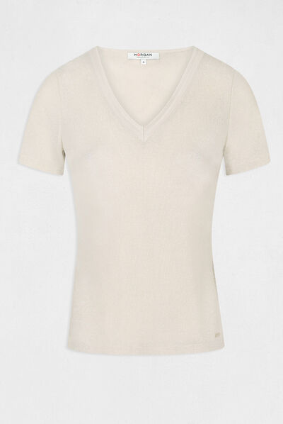 Short-sleeved t-shirt with V-neck ivory ladies'