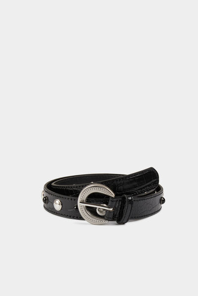 Belt with croc effect and studs black ladies'
