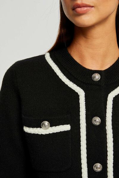 Buttoned long-sleeved cardigan black ladies'