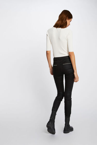 Slim trousers with wet effect black ladies'