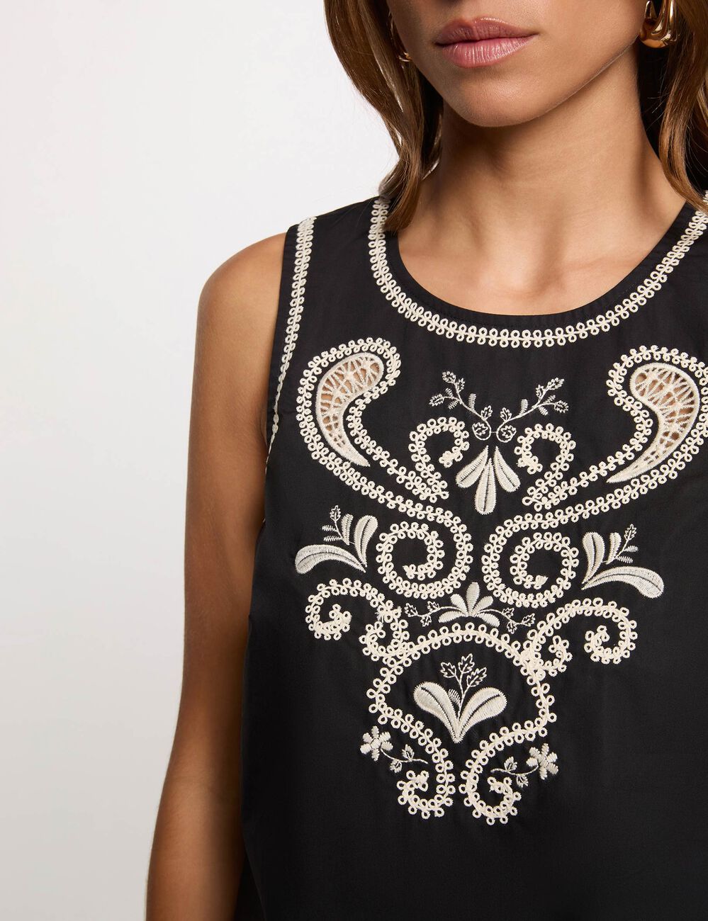 Embroidered sleeveless top black women