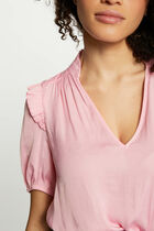 Blouse V-neck and ruffles medium pink women