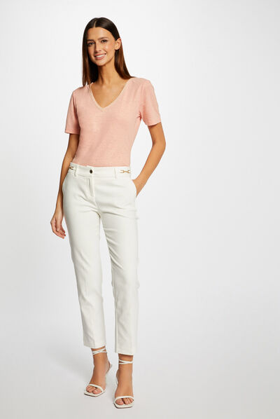 Cigarette trousers with ornaments ecru ladies'